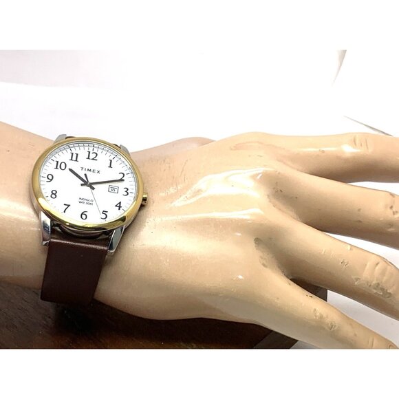 Timex Men's Watch TW2W52100 Quartz Indiglo White Dial Date Brown Leather 40mm - Picture 4 of 14